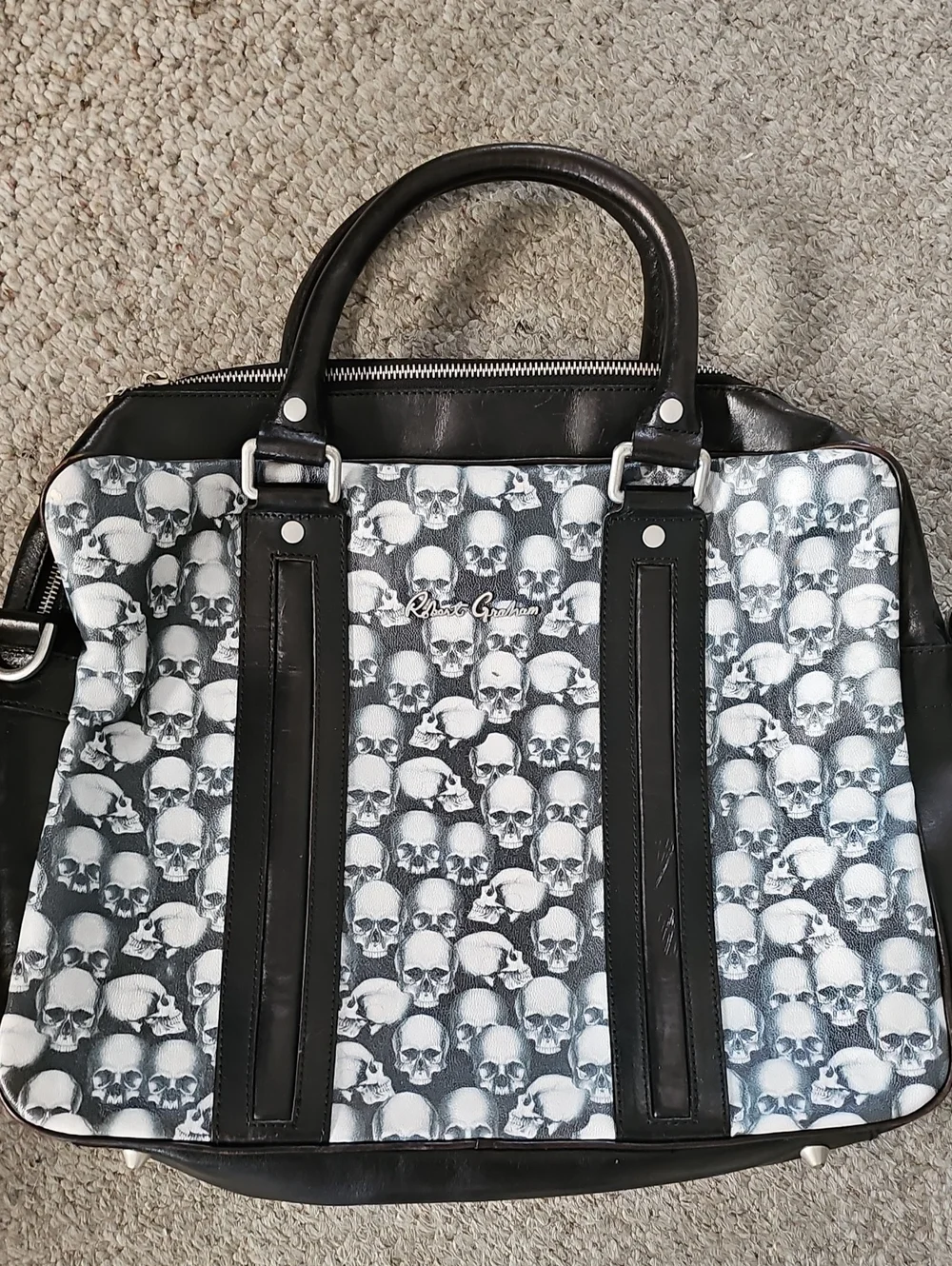 Robert Graham Black & White Skull Pattern Briefcase